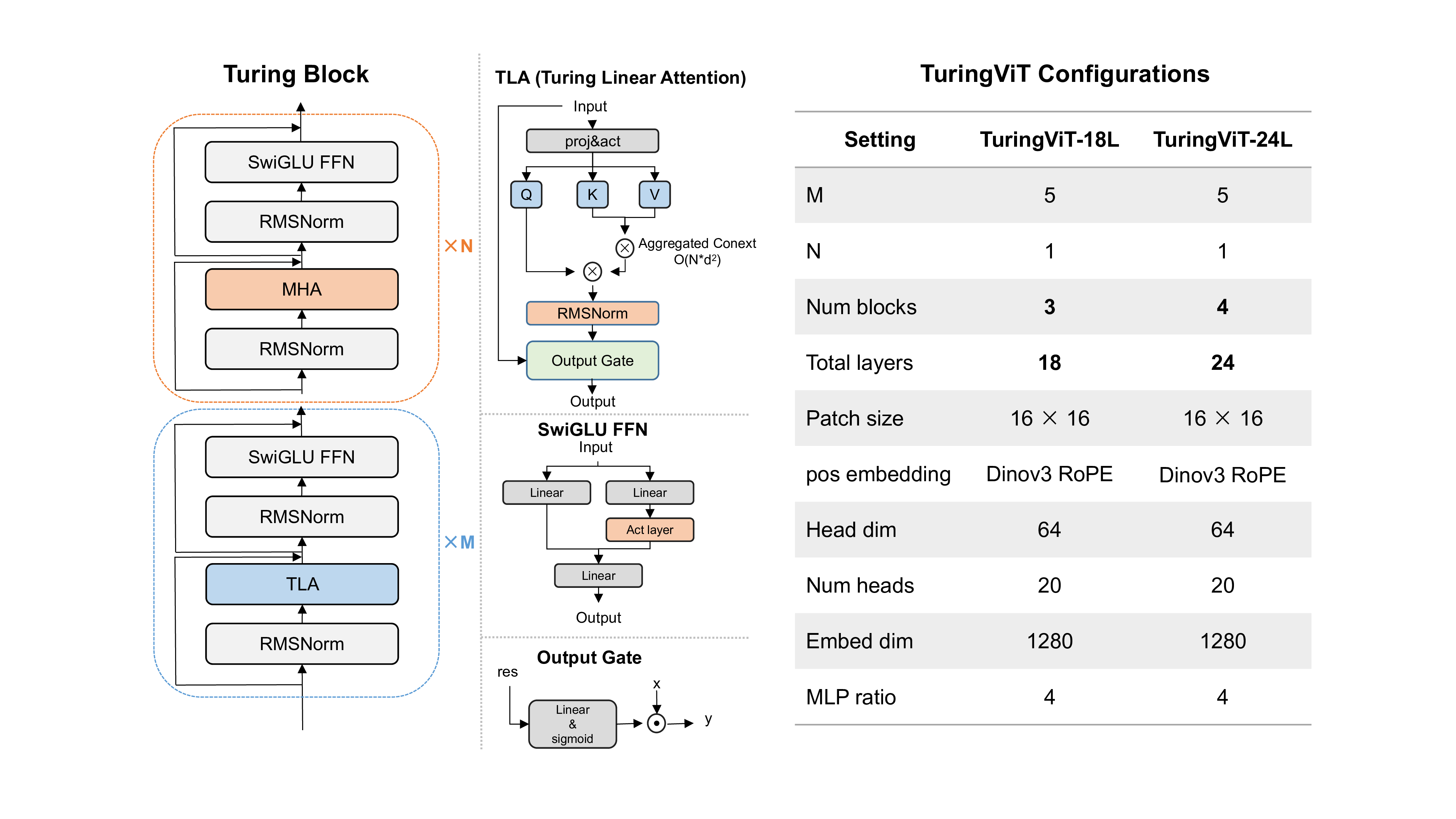 TuringViT structure: hybrid linear attention backbone